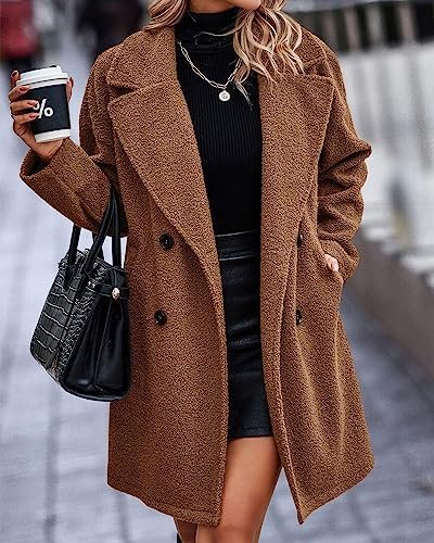 BTFBM Women 2025 Winter Faux Fur Coats Lapel Long Sleeve Fuz...