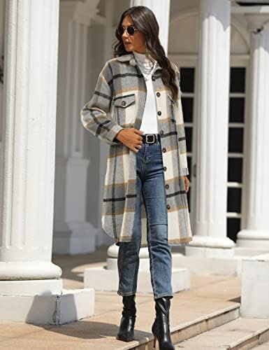 PUWEI Women's Casual Lapel Button Down Long Plaid Shirt Coat...