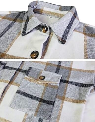 PUWEI Women's Casual Lapel Button Down Long Plaid Shirt Coat...