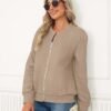 Women's Full Zip Sweatshirt Jacket Stand Collar Hoodless Out...