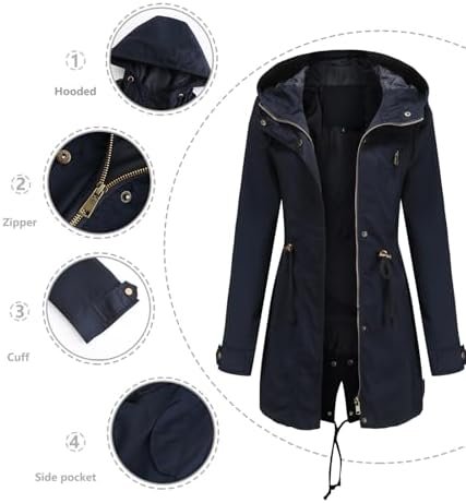 Women's Ligtweight Jackets Anorak Utility Drawstring Waist H...