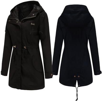 Women's Ligtweight Jackets Anorak Utility Drawstring Waist H...