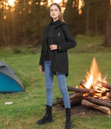 Women's Ligtweight Jackets Anorak Utility Drawstring Waist H...