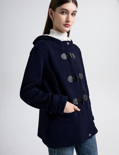 Flygo Women Sherpa Lined Hoodie Jacket Toggle Duffle Coat Wa...