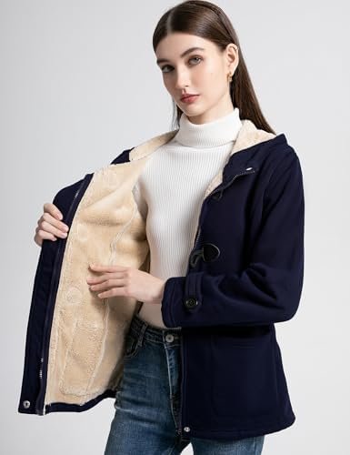 Flygo Women Sherpa Lined Hoodie Jacket Toggle Duffle Coat Wa...