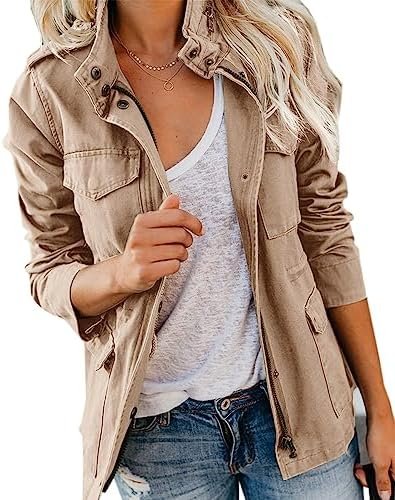 Pepochic Womens Military Jacket Zip Up Snap Buttons Lightwei...