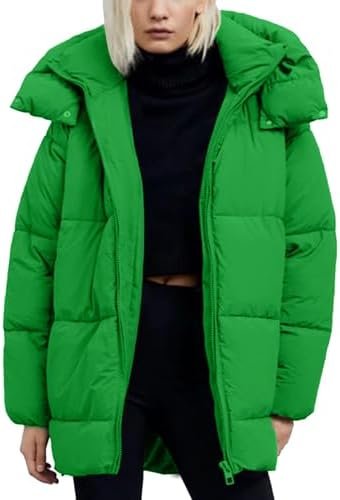 Flygo Womens Hooded Quilted Puffer Jacket Mid-Length Padded ...