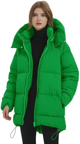 Flygo Womens Hooded Quilted Puffer Jacket Mid-Length Padded ...