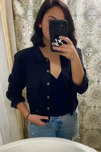 Onedreamer Women's Military Safari Cropped Jackets Button Do...