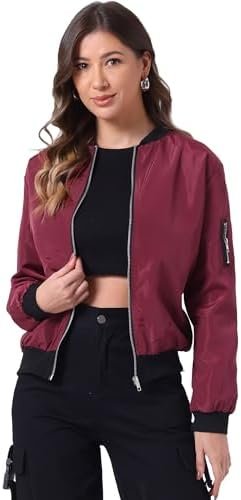 Allegra K Women's Casual Zip Up Bomber Jacket Windbreaker Ou... Allegra K Women's Casual Zip Up Bomber Jacket Windbreaker Ou...