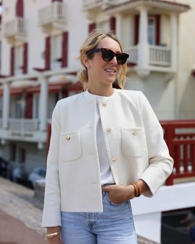 Women's Tweed Jackets Long Sleeve Business Button Down Casua...