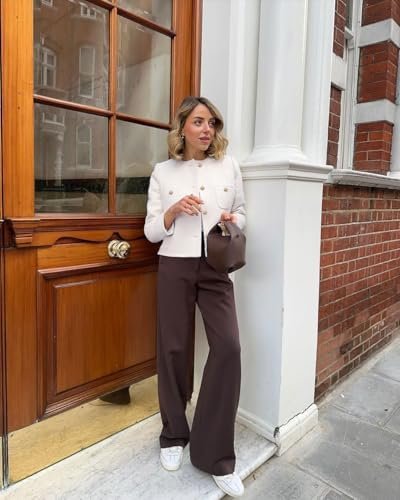 Women's Tweed Jackets Long Sleeve Business Button Down Casua...