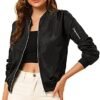 Allegra K Women's Casual Zip Up Bomber Jacket Windbreaker Ou...