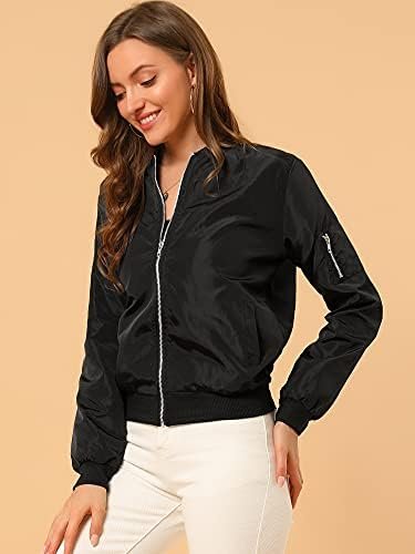 Allegra K Women's Casual Zip Up Bomber Jacket Windbreaker Ou...