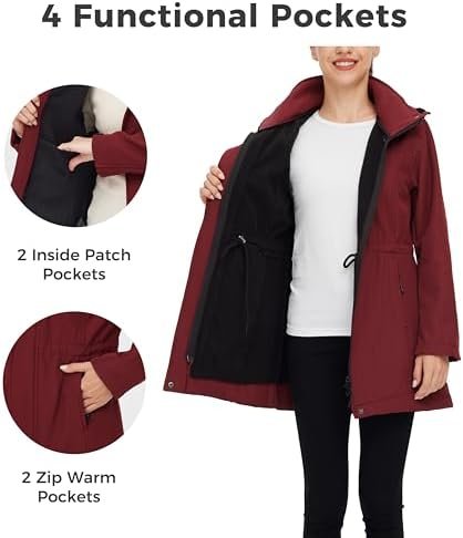 wantdo Women's Softshell Jacket Hooded Fleece Lined Waterpro...