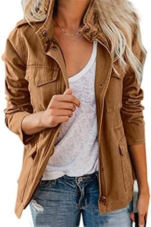 chouyatou Women's Fall Stand Collar Zip Up Military Cotton U... chouyatou Women's Fall Stand Collar Zip Up Military Cotton U...