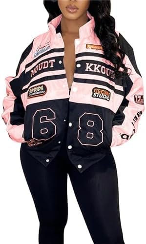 CALEBGAR Women Varsity Jacket Motorcycle Detachable Letter G... CALEBGAR Women Varsity Jacket Motorcycle Detachable Letter G...
