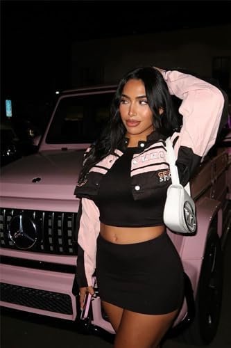 CALEBGAR Women Varsity Jacket Motorcycle Detachable Letter G...