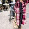 SKIKYAN Women Fall Flannel Plaid Shacket Jacket Oversized Bu...