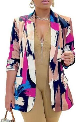 HuiSiFang Women's Printed Blazer Jacket Long Sleeve Open Fro...