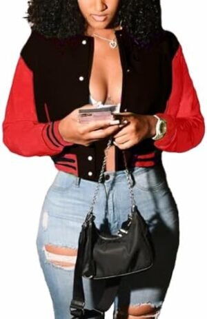 Mintsnow Womens Varsity Jacket Long Sleeve Button Down Bombe... Mintsnow Womens Varsity Jacket Long Sleeve Button Down Bombe...