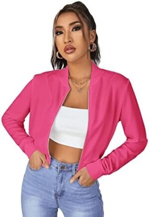 SweatyRocks Women's Casual Long Sleeve Solid Zip Up Coat Cro... SweatyRocks Women's Casual Long Sleeve Solid Zip Up Coat Cro...