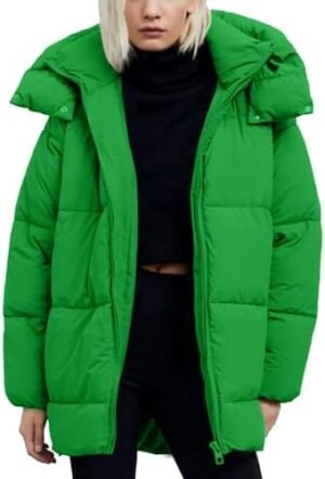 Flygo Womens Hooded Quilted Puffer Jacket Mid-Length Padded ...