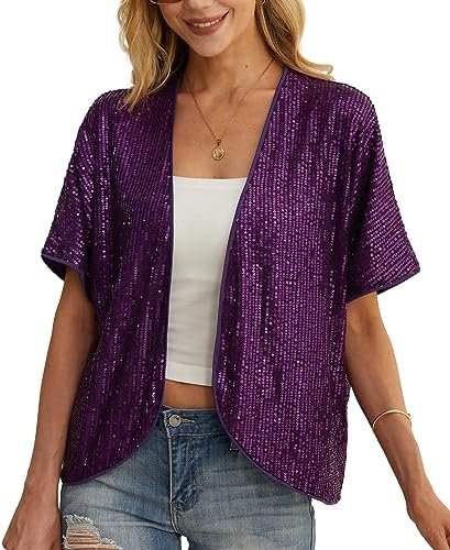 Women's Sequin Sparkle Lightweight Cardigan Casual Party Clu...