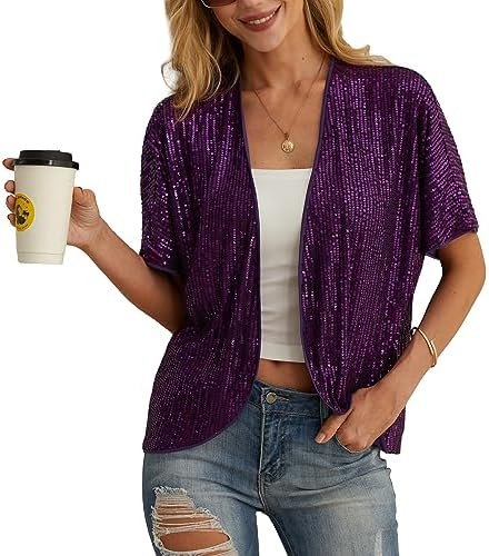Women's Sequin Sparkle Lightweight Cardigan Casual Party Clu...