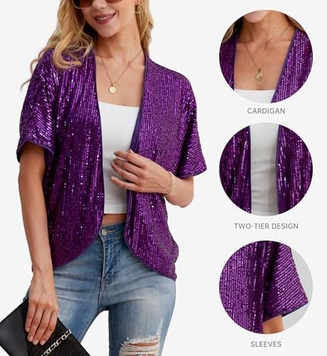 Women's Sequin Sparkle Lightweight Cardigan Casual Party Clu...