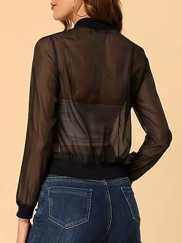 Fisoew Women's Crop Mesh Sheer Bomber Jackets Lightweight Lo...