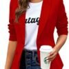 Womens Casual Blazers Long Sleeve Lapel Button Slim Work Off...