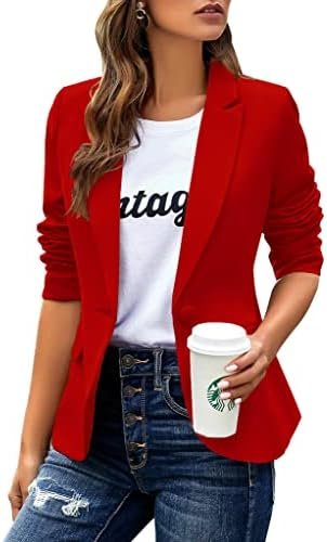 Womens Casual Blazers Long Sleeve Lapel Button Slim Work Off...