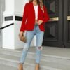 Womens Casual Blazers Long Sleeve Lapel Button Slim Work Off...