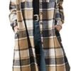 PUWEI Women's Casual Lapel Button Down Long Plaid Shirt Coat...