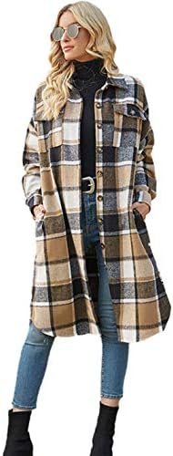 PUWEI Women's Casual Lapel Button Down Long Plaid Shirt Coat... PUWEI Women's Casual Lapel Button Down Long Plaid Shirt Coat...