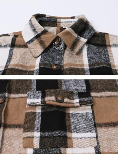 PUWEI Women's Casual Lapel Button Down Long Plaid Shirt Coat...