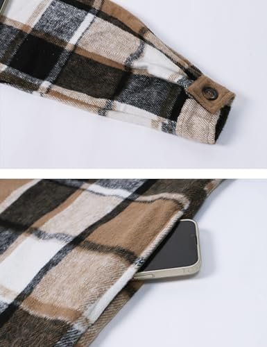 PUWEI Women's Casual Lapel Button Down Long Plaid Shirt Coat...