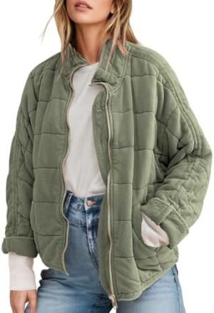 SAUKOLE Womens Winter Dolman Long Sleeve Full-Zip Quilted Ja... SAUKOLE Womens Winter Dolman Long Sleeve Full-Zip Quilted Ja...