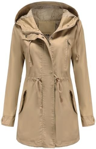 Women's Ligtweight Jackets Anorak Utility Drawstring Waist H...