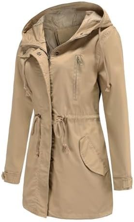 Women's Ligtweight Jackets Anorak Utility Drawstring Waist H...