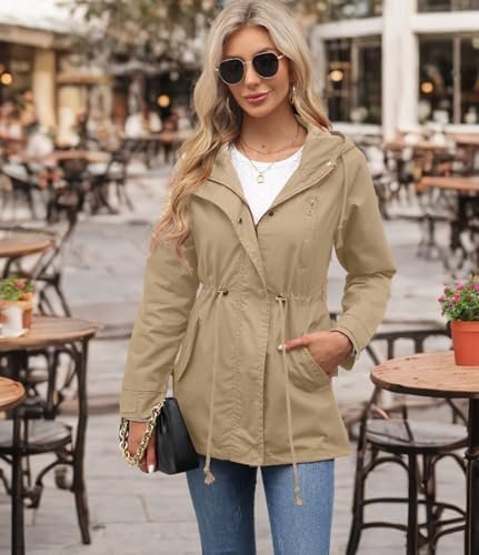 Women's Ligtweight Jackets Anorak Utility Drawstring Waist H...