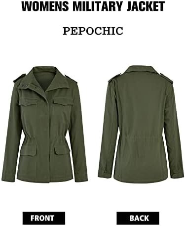 Pepochic Womens Military Jacket Zip Up Snap Buttons Lightwei...