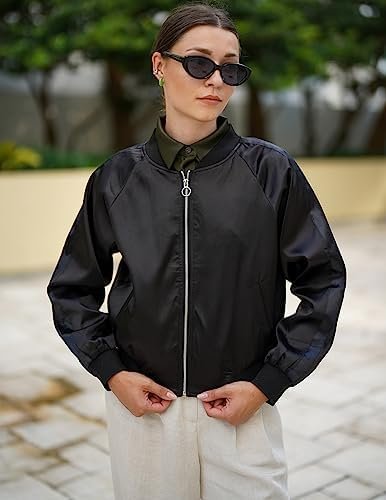 Zeagoo Women's Bomber Jacket Lightweight Zip Up Jacket Casua...