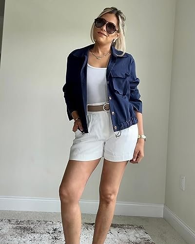 Onedreamer Women's Military Safari Cropped Jackets Button Do...