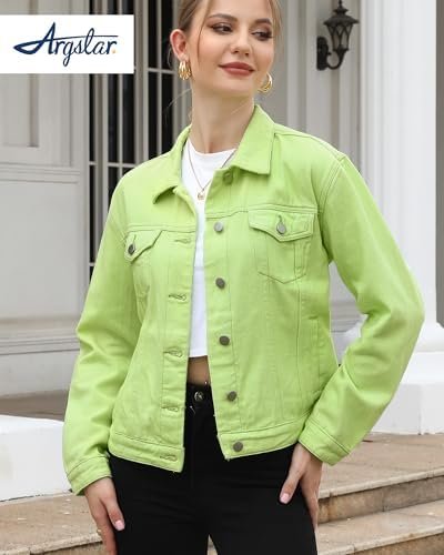 Argstar Denim Jacket for Women Button Up Long Sleeve with Po...