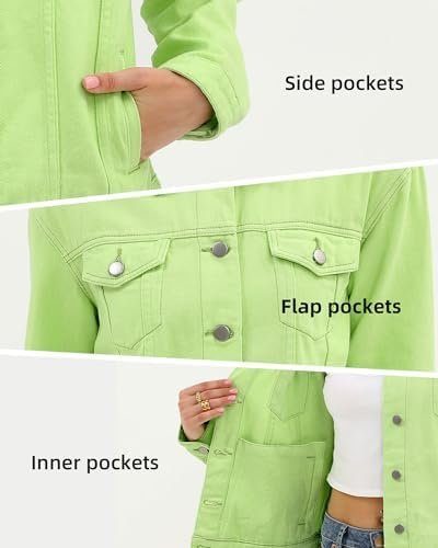 Argstar Denim Jacket for Women Button Up Long Sleeve with Po...