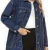 PUWEI Women's Oversized Denim Jacket Distressed Lapel Button...