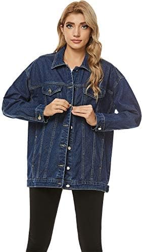 PUWEI Women's Oversized Denim Jacket Distressed Lapel Button...