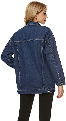 PUWEI Women's Oversized Denim Jacket Distressed Lapel Button...